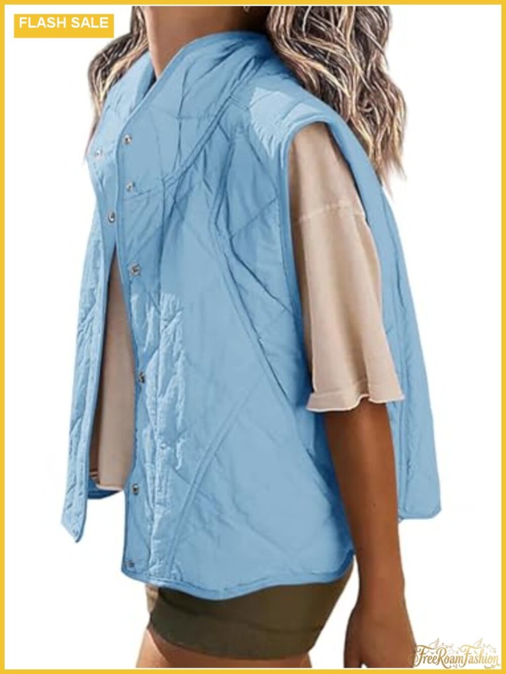Quilted Puffer Vest Cropped Lightweight Sleeveless Button Down
